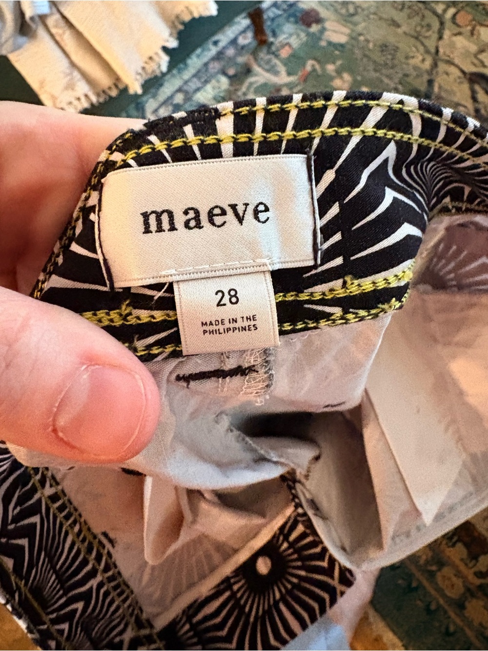 Anthropologie mauve black and white geometric pants wide leg - Picture 5 of 6